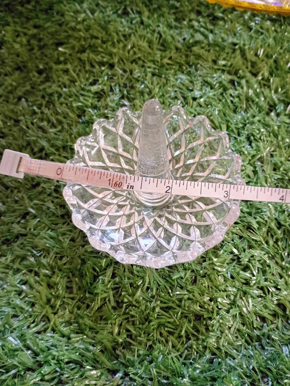 Clear Cut Glass Ring Holder with Scalloped Dish